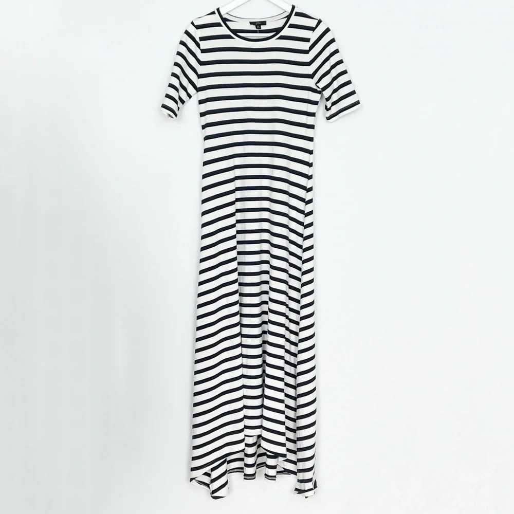 J.Crew Sunset Striped Knit High Low Maxi Dress Ivory Navy XS - Picture 6 of 12